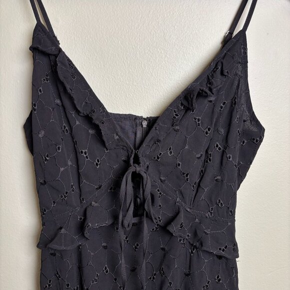 Storia Babydoll Black Dress Lined Sz M Eyelet Spaghetti Strap Cutouts Flirty Y2K - Picture 7 of 13